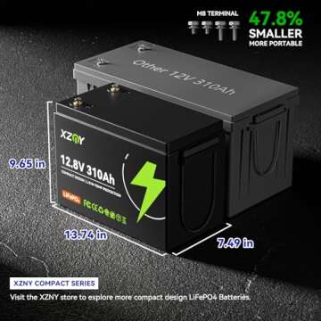 XZNY Compact 12V 300Ah LiFePO4 Lithium Battery (310Ah), Small Size 6000+ Cycles 12V 300Ah Battery, B...