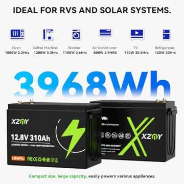 XZNY Compact 12V 300Ah LiFePO4 Lithium Battery (310Ah), Small Size 6000+ Cycles 12V 300Ah Battery, Built-in 200A Low-Temp Protection BMS, Great for RV, Off-Grid, Home Energy Storage, Marine