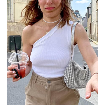 SAFRISIOR Women One Shoulder Backless Crop Top