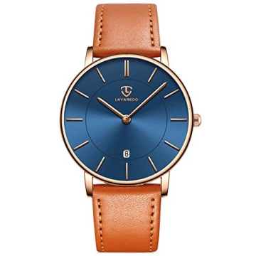 BEN NEVIS Ultra-Thin Minimalist Watch for Men - Elegant Leather Strap & Rose Gold Accents