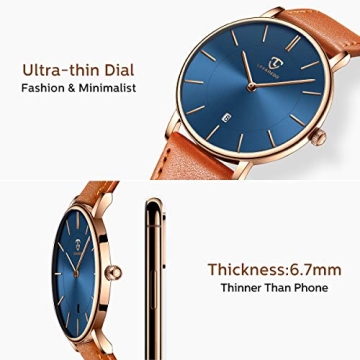 BEN NEVIS Minimalist Mens Watch with Leather Strap Rose Gold