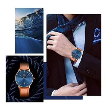BEN NEVIS Minimalist Mens Watch with Leather Strap Rose Gold