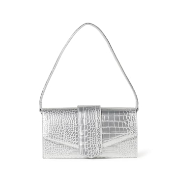The Drop Women's Safiya Silver Flap Shoulder Bag - Elegant & Functional