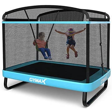 GYMAX 6FT Kids Trampoline with Swing, ASTM Approved Rectangle Recreational Trampoline with Enclosure...