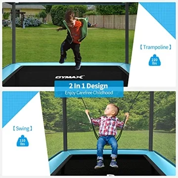 GYMAX 6FT Kids Trampoline with Swing, ASTM Approved Rectangle Recreational Trampoline with Enclosure Safety Net, Indoor/Outdoor Baby Toddler Play Combo Bounce, Birthday for Boy & Girl (Blue)