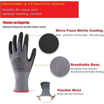 MicroFoam Nitrile Coated Work Gloves - 12 Pairs
