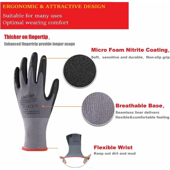 MicroFoam Nitrile Coated Work Gloves - 12 Pairs