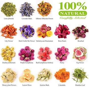 LAVEVE Dried Flowers, 21 Bags 100% Natural Dry Flower Herbs Kit for Soap, DIY Candle, Bath, Resin Je...