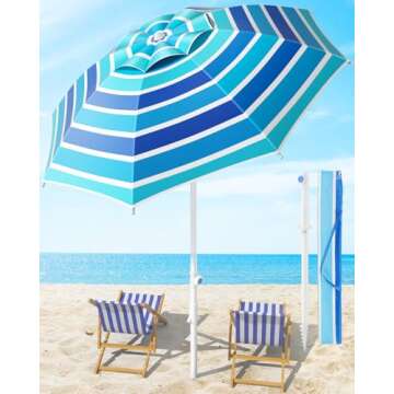 COONYES 8FT Large Beach Umbrella: Wind-Resistant & UV Protection