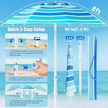 COONYES 8FT Large Beach Umbrella for Outdoor Use