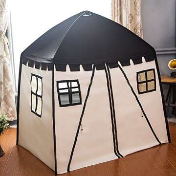 Love Tree Large Kids Teepee Tent Portable Children Play Tent for Boys Indoor Outdoor Use Fort with Carrying Case Black