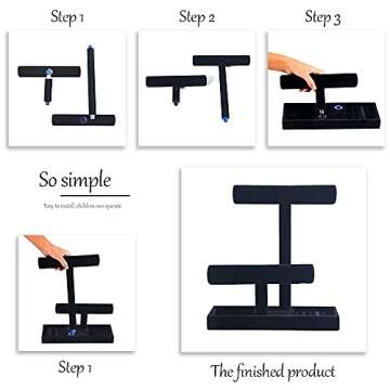 Coward 2 Tier Necklace Bracelet Holder Organizer With ring Tray, Multi-use Jewelry Display Stand For Necklace Bracelet Bangle Watch Scrunchie (Black/no Lid)