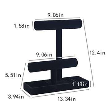 Coward 2 Tier Necklace Bracelet Holder Organizer With ring Tray, Multi-use Jewelry Display Stand For Necklace Bracelet Bangle Watch Scrunchie (Black/no Lid)