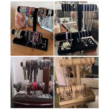 Coward 2 Tier Necklace Bracelet Holder Organizer With ring Tray, Multi-use Jewelry Display Stand For Necklace Bracelet Bangle Watch Scrunchie (Black/no Lid)