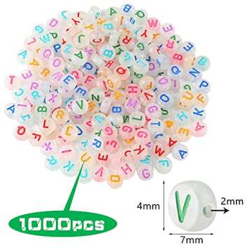 Jadive 1000 Pcs Glow in The Dark Letter Beads for Bracelets 4 x 7mm Acrylic Glow Letter Beads UV Luminous Alphabet Beads for Women Adults DIY Crafts Necklace Jewelry Making