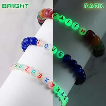 Jadive 1000 Pcs Glow in The Dark Letter Beads for Bracelets 4 x 7mm Acrylic Glow Letter Beads UV Luminous Alphabet Beads for Women Adults DIY Crafts Necklace Jewelry Making