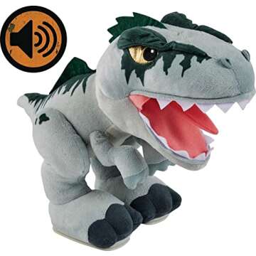 Mattel Jurassic World Dominion Chompin’ Action Giganotosaurus Plush Dinosaur Figure, Soft Doll wit...