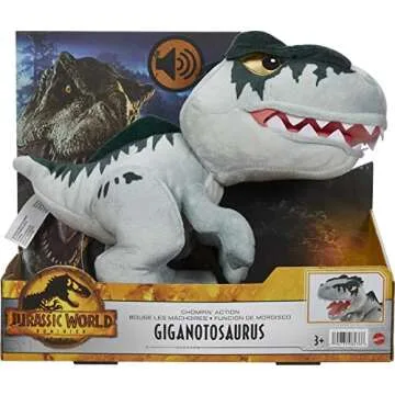 Mattel Jurassic World Dominion Chompin’ Action Giganotosaurus Plush Dinosaur Figure, Soft Doll with Roar Sound and Chomp Motion, Toy Gift