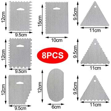 8 Pack Cake Scraper Set Metal Decorating Comb Icing Smoother Aluminum Side Scraper Decorating Mousse...