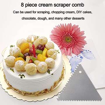 8 Pack Cake Scraper Set Metal Decorating Comb Icing Smoother Aluminum Side Scraper Decorating Mousse Butter Cream Cake Edge Tools With 32 Design Textures Pastry Cutter for Cake Decor Home kitchen DIY