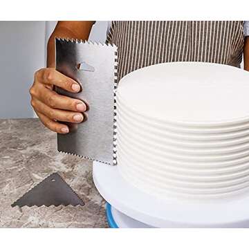 8 Pack Cake Scraper Set Metal Decorating Comb Icing Smoother Aluminum Side Scraper Decorating Mousse Butter Cream Cake Edge Tools With 32 Design Textures Pastry Cutter for Cake Decor Home kitchen DIY