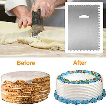 8 Pack Cake Scraper Set Metal Decorating Comb Icing Smoother Aluminum Side Scraper Decorating Mousse Butter Cream Cake Edge Tools With 32 Design Textures Pastry Cutter for Cake Decor Home kitchen DIY