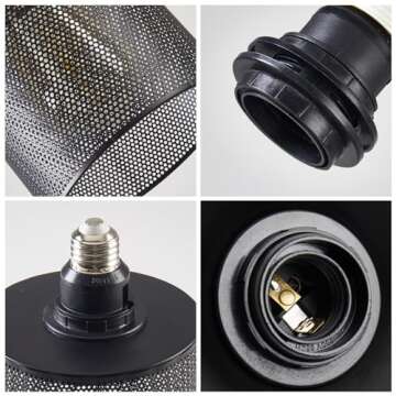 WOERFU E26 Vintage Black Metal Cage Edison Light Fixture for Pendant Wall Sconce Floor Lamp & Ceiling Light Fixture