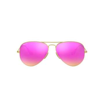 Ray-Ban RB3025 Classic Aviator Sunglasses, Matte Gold/Polarized Brown Mirror Fuchsia, 58 mm