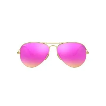 Ray-Ban RB3025 Classic Aviator Sunglasses, Matte Gold/Polarized Brown Mirror Fuchsia, 58 mm
