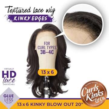 Sensationnel Curls kinksandco kinkyedges wig - kinky blow out 20 inch 13x6 lace frontal natural kinkytexture edged hairline for natural 3c to 4c hair textures (BALAYAGECOPPER)