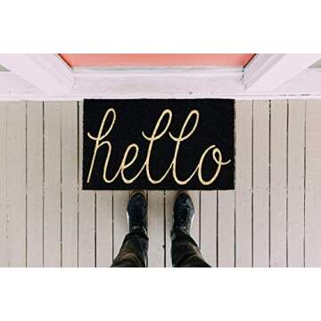DII Hello Coir Fiber Doormat Non-Slip Durable Outdoor/Indoor, Pet Friendly, 18x30, Black