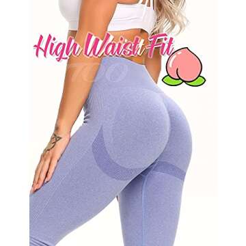 FITTOO Women's High Waist Scrunch Butt Lift Seamless Leggings Ruched Yoga Pants Running Workout Tights Smiling Peach Blue Medium