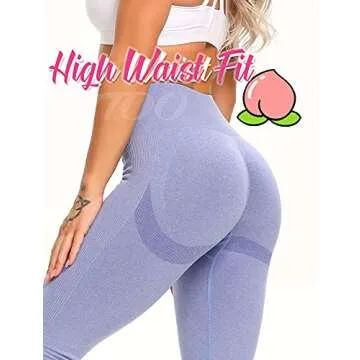 FITTOO Women's High Waist Scrunch Butt Lift Seamless Leggings Ruched Yoga Pants Running Workout Tights Smiling Peach Blue Medium