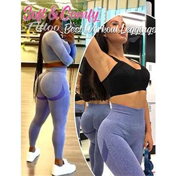 FITTOO Women's High Waist Scrunch Butt Lift Seamless Leggings Ruched Yoga Pants Running Workout Tights Smiling Peach Blue Medium