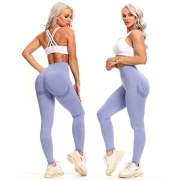 FITTOO Women's High Waist Scrunch Butt Lift Seamless Leggings Ruched Yoga Pants Running Workout Tights Smiling Peach Blue Medium