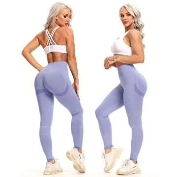 FITTOO Women's High Waist Scrunch Butt Lift Seamless Leggings Ruched Yoga Pants Running Workout Tights Smiling Peach Blue Medium
