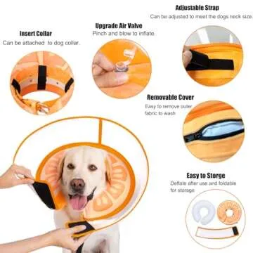 Inflatable Dog Cone Collar for Large Medium Small Dogs, Soft Dog Donut Collar Adjustable Recovery Cone for Pets After Surgery, Extra Enhanced Anti-Licking Guard Shield for Pets (Large, Orange)