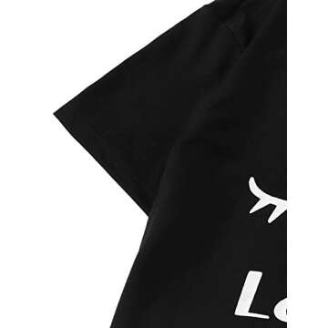 WDIRARA Women's Sleepwear Closed Eyes Print Tee and Striped Shorts Cute Pajama Set Black S