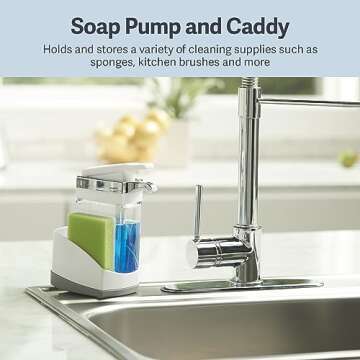 Casabella Sink Sider Solo Soap Pump and Sponge Caddy for Kitchen Sinks, Kitchen Sink Organizer Spong...