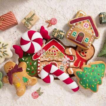 Ashler Merry Christmas Candy Shaped Pillows, Set of 2 Candy Cane Teddy Sherpa Soft Velvet Patchwork Throw Pillows, Christmas Cushion for Sofa, Bed and Living Room, Red, 21x10 & 12x20 inches