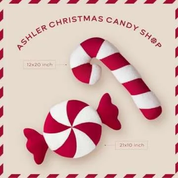 Ashler Merry Christmas Candy Shaped Pillows, Set of 2 Candy Cane Teddy Sherpa Soft Velvet Patchwork Throw Pillows, Christmas Cushion for Sofa, Bed and Living Room, Red, 21x10 & 12x20 inches