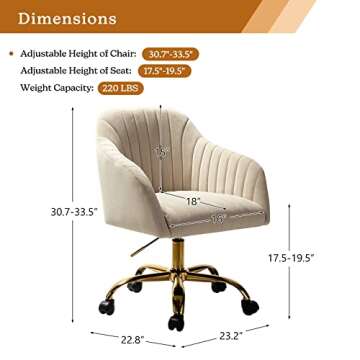 HULALA HOME Velvet Home Office Desk Chair, Modern Cute Computer Task Chair, Wheels Swivel Height Adj...
