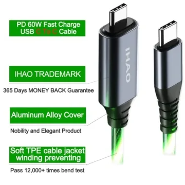 IHAO LED USB C Charging Cable 60W Fast Charge