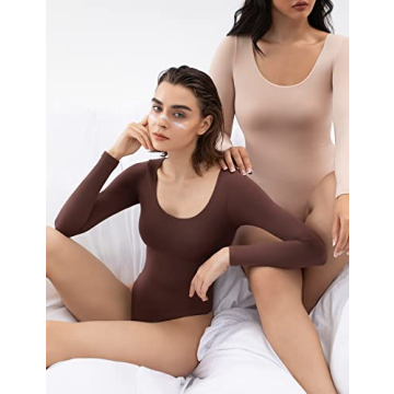 PUMIEY Long Sleeve Bodysuit for Women in Tiramisu