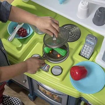 Step2 Lifestyle Custom Kids Kitchen Playset, Indoor/Outdoor Kitchenette, Interactive Play with Lights and Sounds, Made of Durable Plastic, 20 Piece Toy Accessories, Toddlers 2+ Years Old, Blue