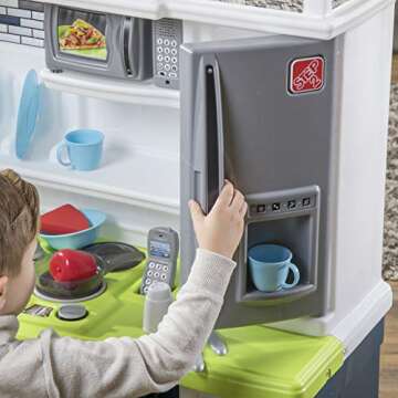 Step2 Lifestyle Custom Kids Kitchen Playset, Indoor/Outdoor Kitchenette, Interactive Play with Lights and Sounds, Made of Durable Plastic, 20 Piece Toy Accessories, Toddlers 2+ Years Old, Blue