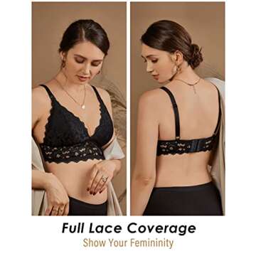 MOMANDA Women's Lace Nursing Bra Wirefree Padded Breastfeeding Maternity Bralette Cute Black 36C