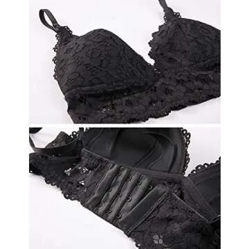 MOMANDA Women's Lace Nursing Bra Wirefree Padded Breastfeeding Maternity Bralette Cute Black 36C