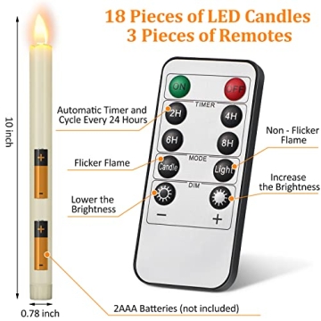 Tuanse Flameless Taper Candles with Remote 18 Pack