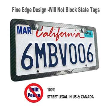 ZXFOOG Carbon Fiber License Plate Frame- 100% Handcrafted Real Carbon Fiber Cloth Wrapped Holder, Slim Black Stainless Steel Car Tag Cover with Screws Caps, Rattle Proof Pad, 1 Pack 2 Hole